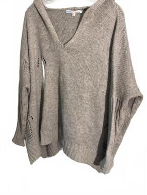 Cecico Distressed Over Sized  Gray Knit Sweater with V-Neck and Hood Up to a 2X